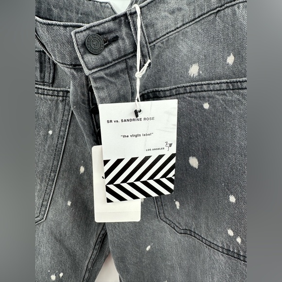 Sandrine Rose Women’s Polka Dot Gray Wide Leg Button Fly Buckle Back NWT Size 25 - Picture 4 of 5